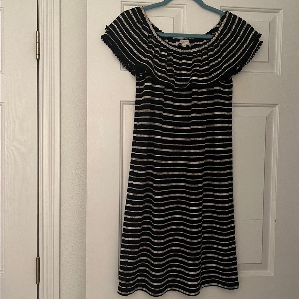 New LOFT Black and Creme Striped Knit Dress